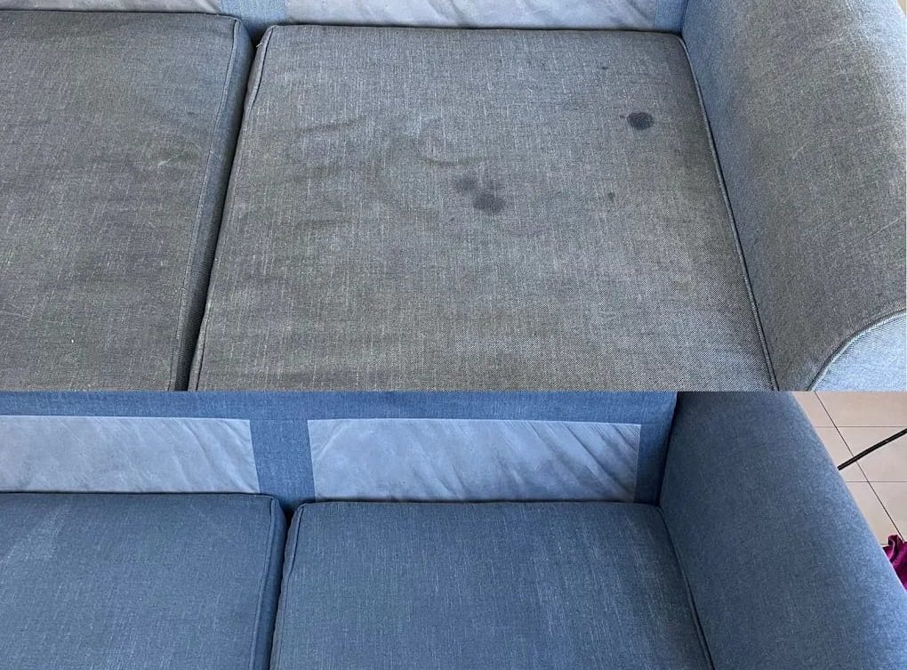 Avant/après nettoyage canapé bleu
